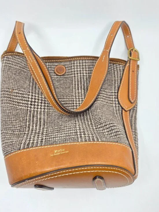Polo Ralph Lauren Wool Glen Plaid & Suede Bucket Bag MSRP $548 - Picture 7 of 9